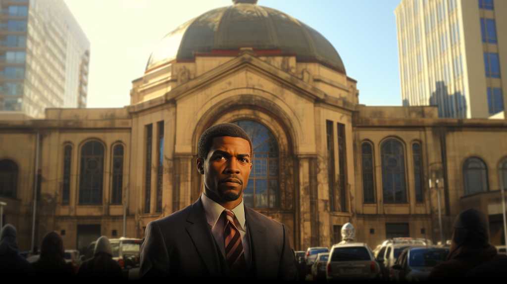 Lawyer standing outside high court